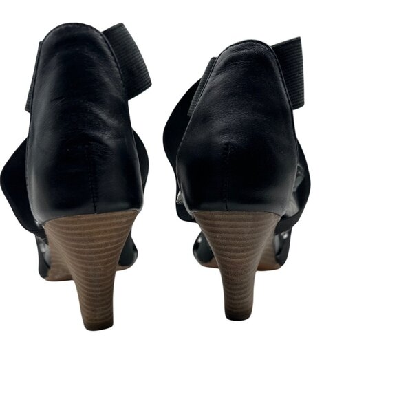 Steven Madden Size 6 Strappy Elastic Open-Toe Leather Back Heels Faux Wood Wedge - Picture 6 of 9